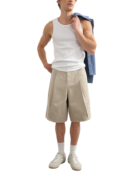 Topman Cotton Twill Bermuda Shorts, Stone