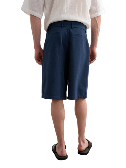 Topman Wide Leg Jersey Shorts, Navy - view 2, Navy