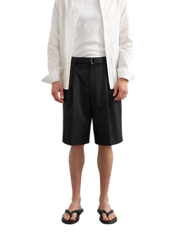 Topman Wide Leg Belted Twill Shorts, Black, Black