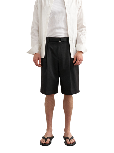 Topman Wide Leg Belted Twill Shorts, Black, Black