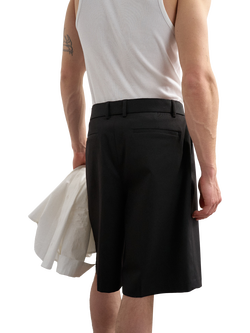 Topman Wide Leg Belted Twill Shorts, Black - view 2, Black