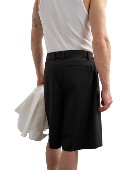 Topman Wide Leg Belted Twill Shorts, Black - view 2, Black
