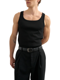 Topman Ribbed Cotton Blend Square Neck Vest, Black, Black