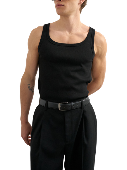 Topman Ribbed Cotton Blend Square Neck Vest, Black, Black