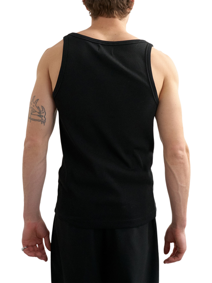 Topman Ribbed Cotton Blend Square Neck Vest, Black - view 2, Black