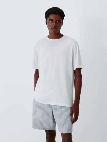 John Lewis Cotton Stripe Short Pyjama Set, White White, White White