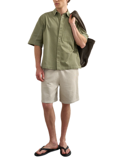 Topman Short Sleeve Cotton Overshirt, Olive, Olive