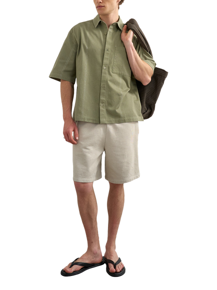 Topman Short Sleeve Cotton Overshirt, Olive, Olive