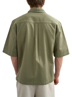 Topman Short Sleeve Cotton Overshirt, Olive - view 2, Olive