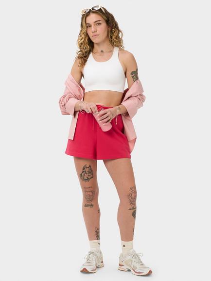Sweaty Betty Revive Cotton Rich Boxy Shorts, Crimson Red - view 2, Crimson Red
