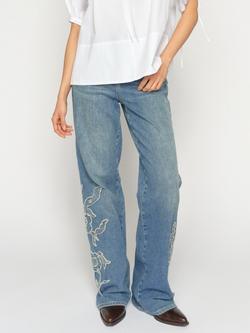 MOS MOSH Relee High Waisted Embroidered Jeans, Light Blue, Light Blue