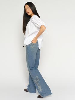 MOS MOSH Relee High Waisted Embroidered Jeans, Light Blue - view 2, Light Blue