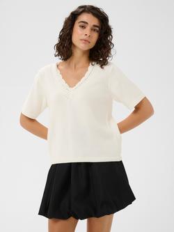 KAFFE Liliana Knitted Scalloped Top, Chalk