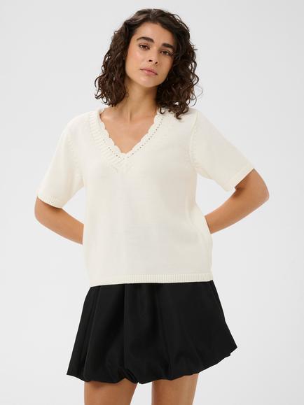 KAFFE Liliana Knitted Scalloped Top, Chalk