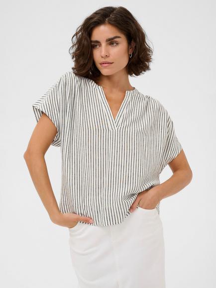 KAFFE Milia Stripe Blouse, Multi, Chalk/Black