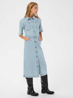 KAFFE Minna Denim Shirt Dress, Light Blue Wash, Light Blue Wash