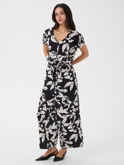 KAFFE Maris Floral Jumpsuit containing LENZING™ ECOVERO™ Viscose, Black/Chalk