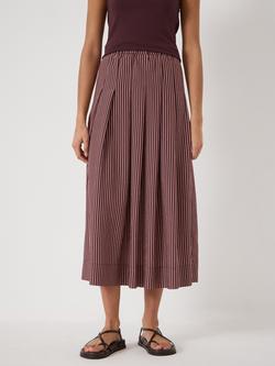 HUSH Ivy Striped Midi Skirt, Burgundy, Burgundy