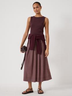 HUSH Ivy Striped Midi Skirt, Burgundy - view 2, Burgundy
