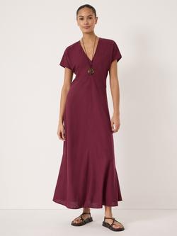HUSH Grace Linen Blend Maxi Dress containing LENZING™ ECOVERO™ Viscose, Maroon Red, Maroon Red