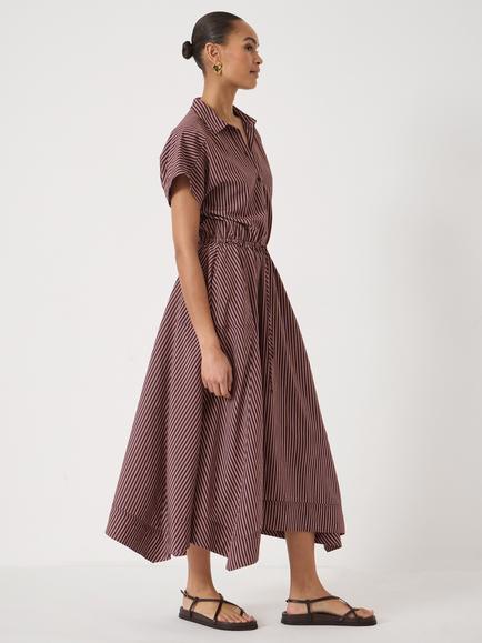 HUSH Mira Striped Midi Dress, Burgundy - view 2, Burgundy