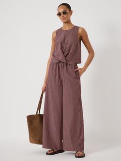HUSH Front Knot Crop Top, Burgundy Stripe Red - view 2, Burgundy Stripe Red