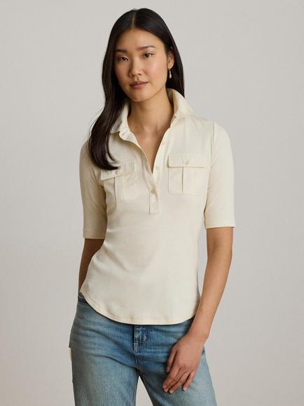 Lauren Ralph Lauren Short Sleeve Knit Utility Shirt, Mascarpone Cream, Mascarpone Cream