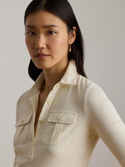 Lauren Ralph Lauren Short Sleeve Knit Utility Shirt, Mascarpone Cream - view 2, Mascarpone Cream