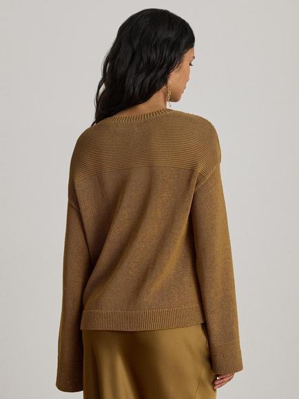 Lauren Ralph Lauren Textured Yoke Cotton Blend Knit Jumper, Tobacco Bronze - view 2, Tobacco Bronze