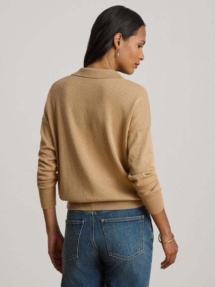 Lauren Ralph Lauren Relaxed Fit Johnny Collar Jumper, Birch Tan - view 2, Birch Tan