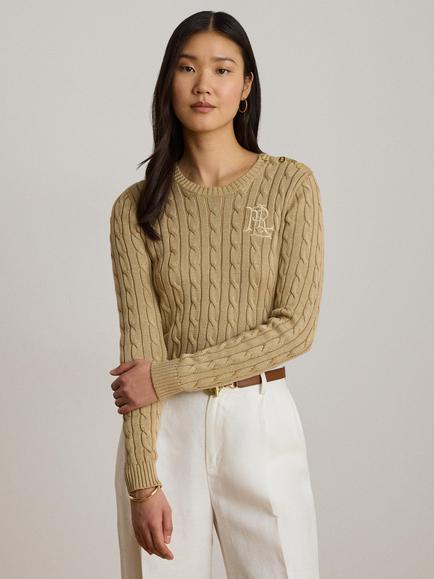 Lauren Ralph Lauren Slim Fit Cotton Blend Cable Knit Jumper, Birch Tan