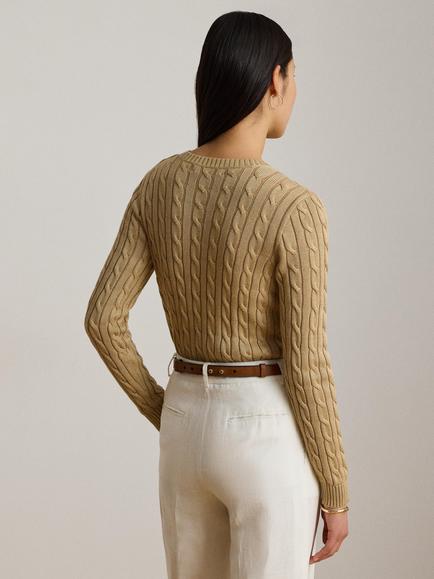 Lauren Ralph Lauren Slim Fit Cotton Blend Cable Knit Jumper - view 2, Birch Tan