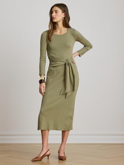 Lauren Ralph Lauren Imalah Tie Front Midi Dress, Light Agave, Light Agave
