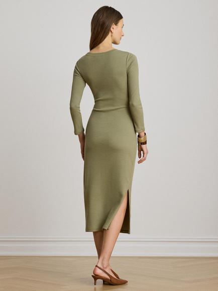 Lauren Ralph Lauren Imalah Tie Front Midi Dress, Light Agave - view 2, Light Agave