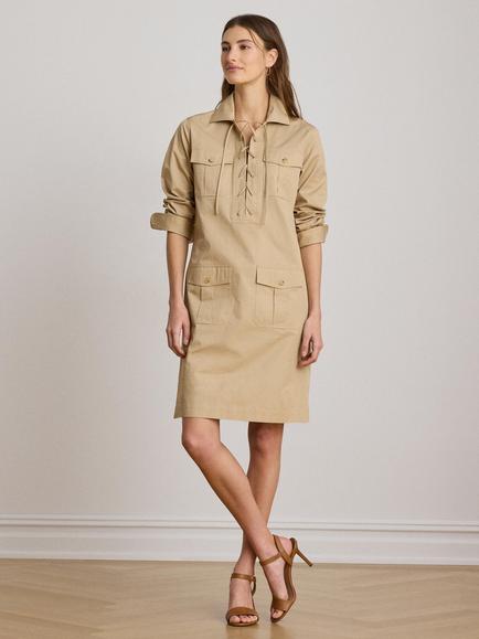 Lauren Ralph Lauren Lace-Up Cotton Safari Dress, Birch Tan, Birch Tan