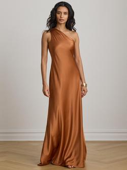 Lauren Ralph Lauren One Shoulder Sateen Maxi Dress, Red Terracotta, Red Terracotta