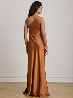 Lauren Ralph Lauren One Shoulder Sateen Maxi Dress, Red Terracotta - view 2, Red Terracotta