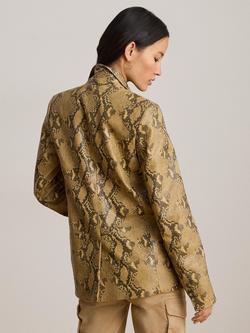 Lauren Ralph Lauren Python Embossed Leather Jacket, Tan/Multi - view 2, Tan Multi