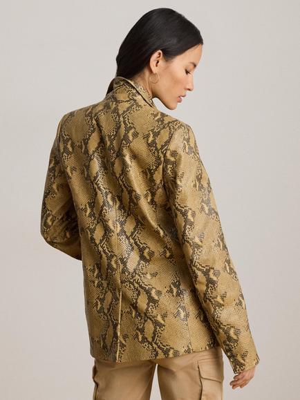 Lauren Ralph Lauren Python Embossed Leather Jacket, Tan/Multi - view 2, Tan Multi