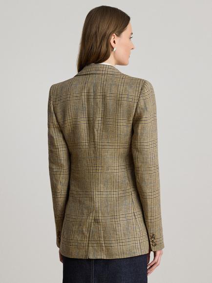 Lauren Ralph Lauren Glen Check Single Breasted Linen Blazer, Tan/Black Multi - view 2, Tan/Black Multi