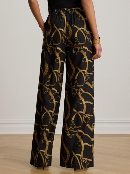 Lauren Ralph Lauren Equestrian Print Wide Leg Trousers, Black/Tan - view 2, Black/Tan