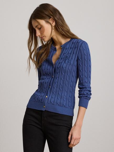 Lauren Ralph Lauren Cotton Blend Cable Knit Cardigan, Inky Blue