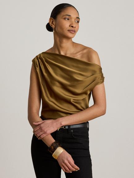 Lauren Ralph Lauren Kinthea Sleeveless Satin Blouse, Tobacco Bronze, Tobacco Bronze