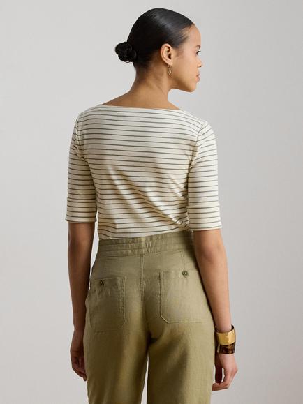 Lauren Ralph Lauren Striped Cotton Blend Knit T-Shirt, Mas Cream La - view 2, Mas Cream La