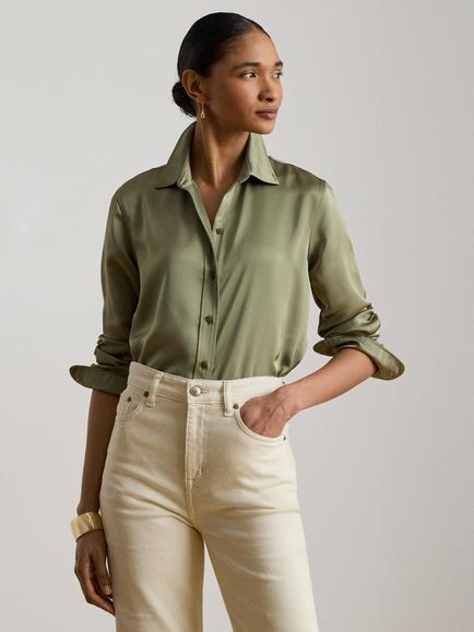 Lauren Ralph Lauren Satin Shirt, Light Agave, Light Agave