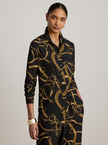 Lauren Ralph Lauren Equestrian Print Shirt, Black/Tan, Black/Tan
