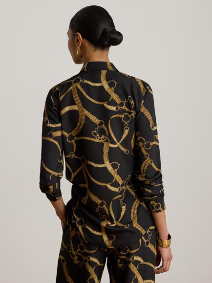 Lauren Ralph Lauren Equestrian Print Shirt, Black/Tan - view 2, Black/Tan