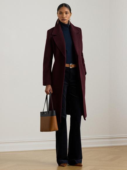 Lauren Ralph Lauren Wool Blend Tie Belt Wrap Coat, Pinot Noir, Pinot Noir