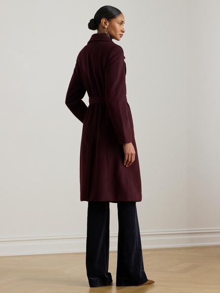 Lauren Ralph Lauren Wool Blend Tie Belt Wrap Coat, Pinot Noir - view 2, Pinot Noir