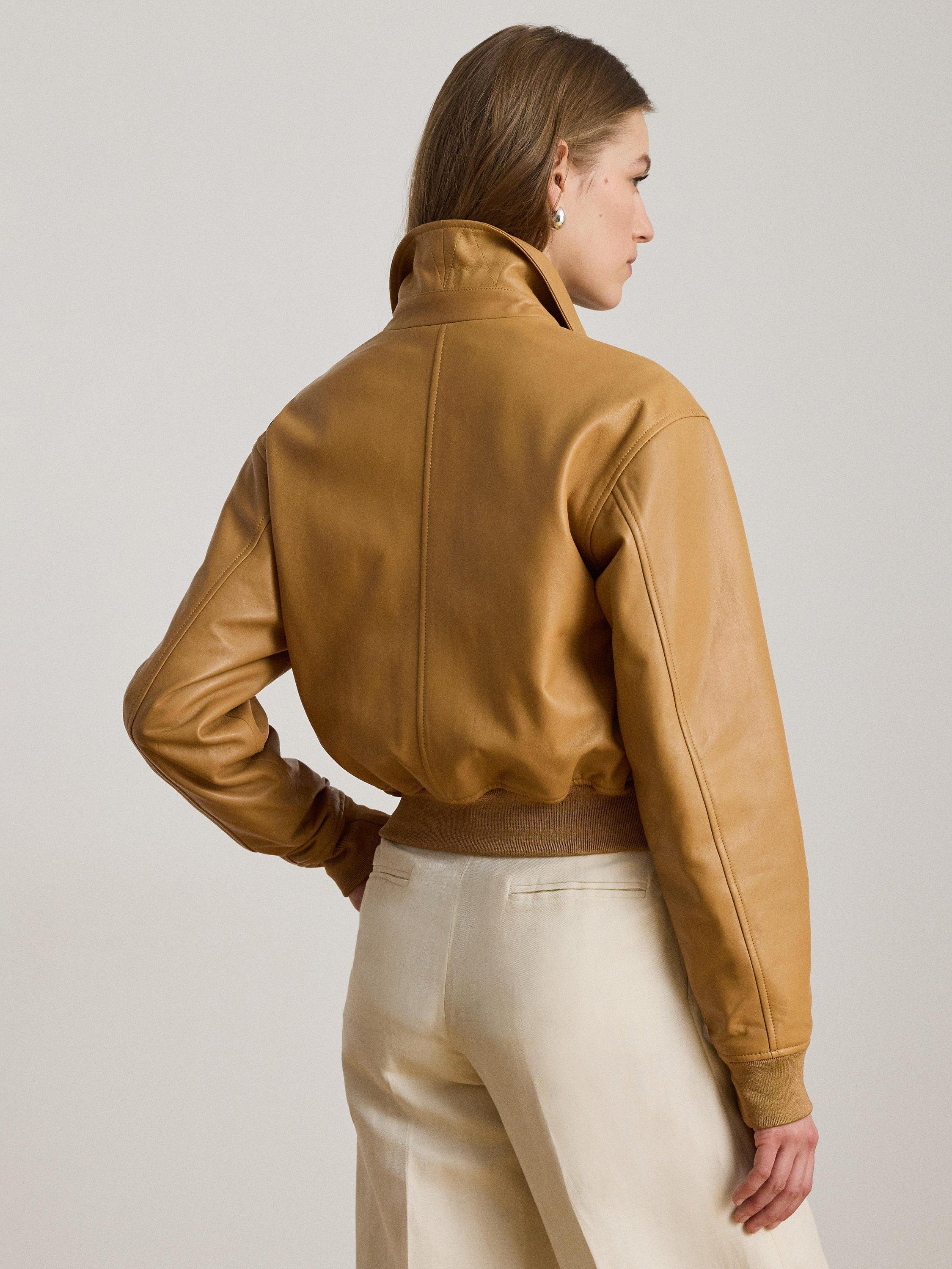 Lauren Ralph Lauren Leather Bomber Jacket, Caramel
